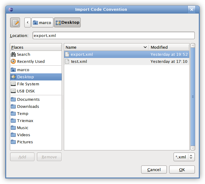 Export dialog