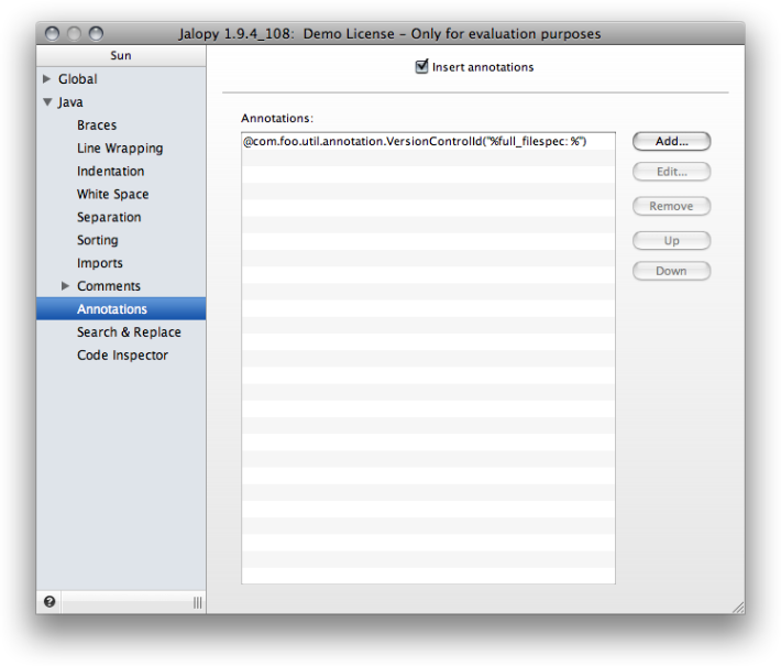 Annotations settings page