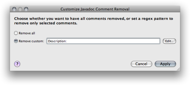 Configure Javadoc comment removal