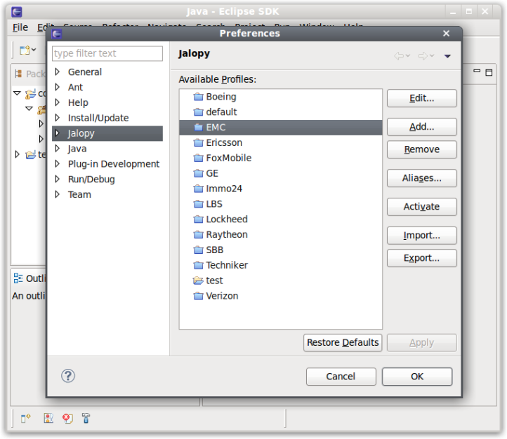 Main Jalopy Preferences page