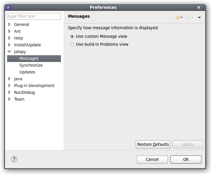 Messages preferences page