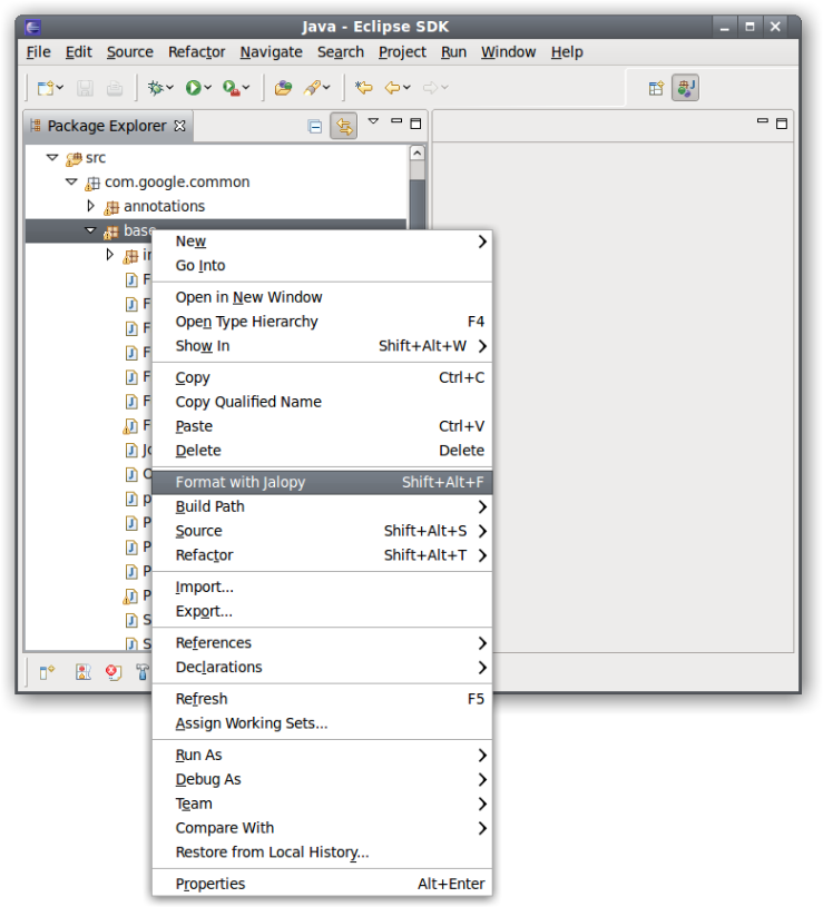 Package Explorer pop-up menu