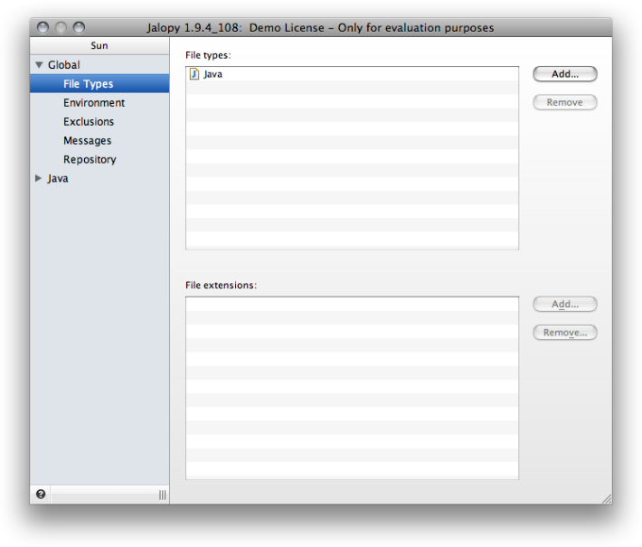 File types settings page