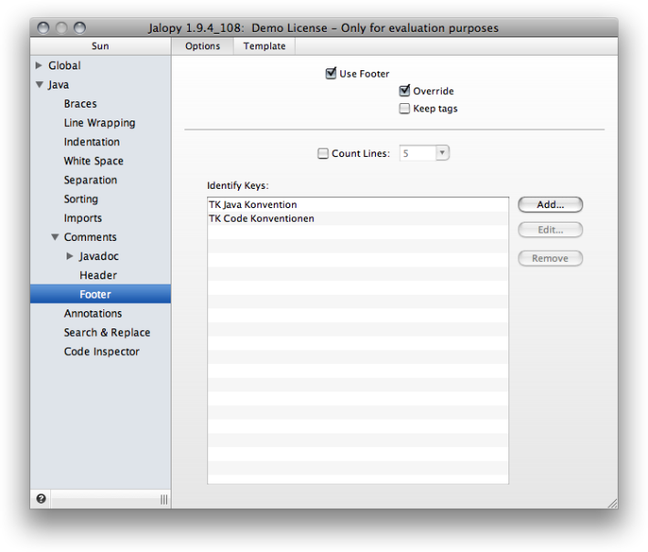 Footer settings page