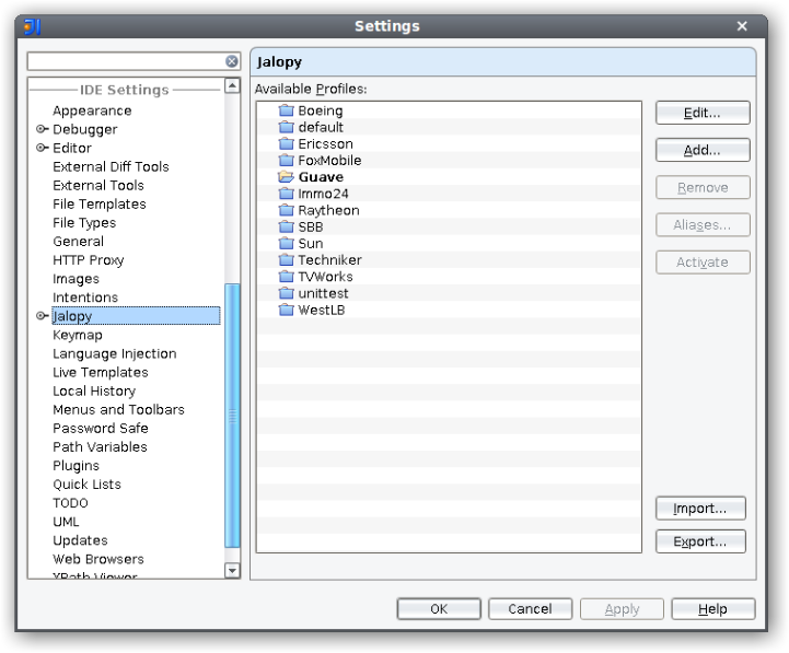 Main Jalopy Preferences page