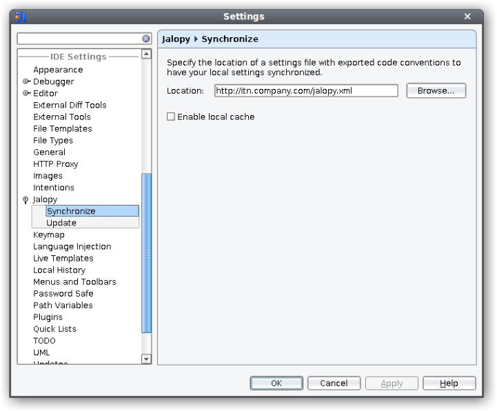 Jalopy Synchronize Preferences page