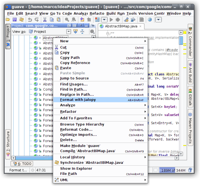 Tool window pop-up menu item