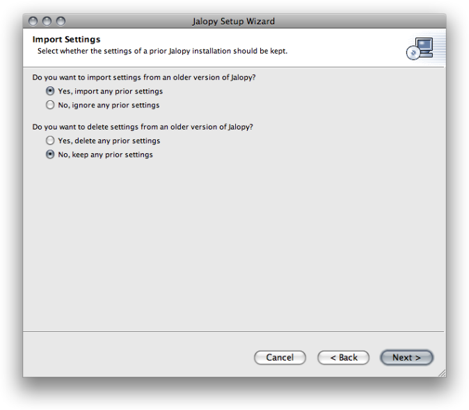 Setup Wizard Import Settings