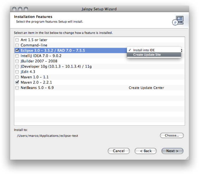 Choose Eclipse Installation Target