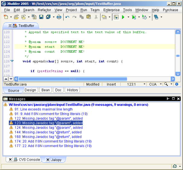 Jalopy Message pane