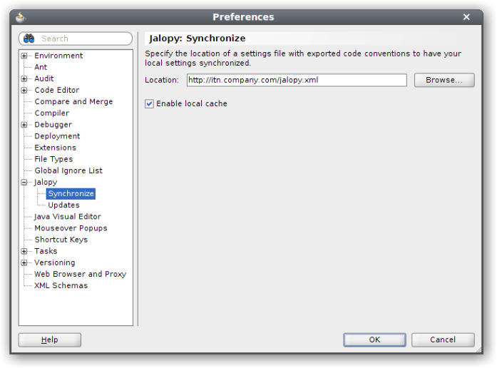 Jalopy Synchronize Preferences page