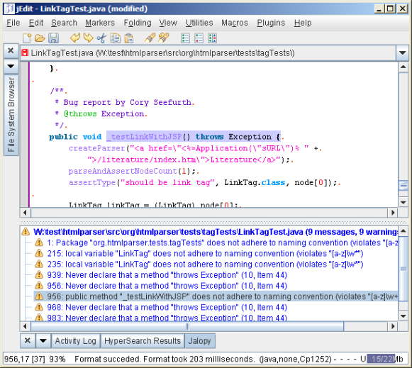 jEdit dockable window