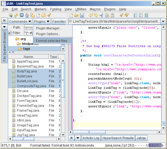 File System Browser Plugins menu
