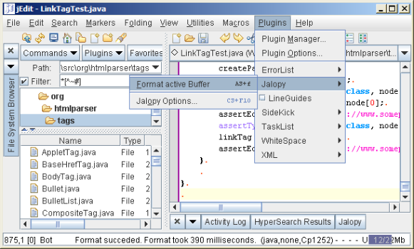 jEdit menu bar items