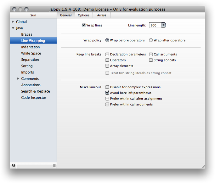 Wrapping settings page