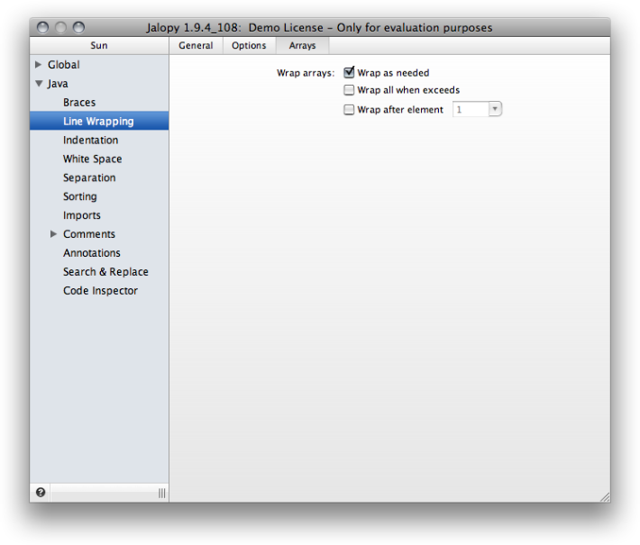 Arrays settings page