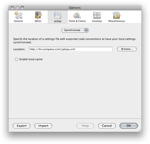 Jalopy Synchronize options
