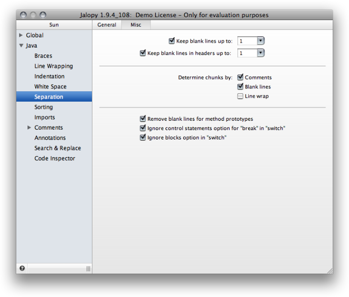 Blank Lines Misc settings page